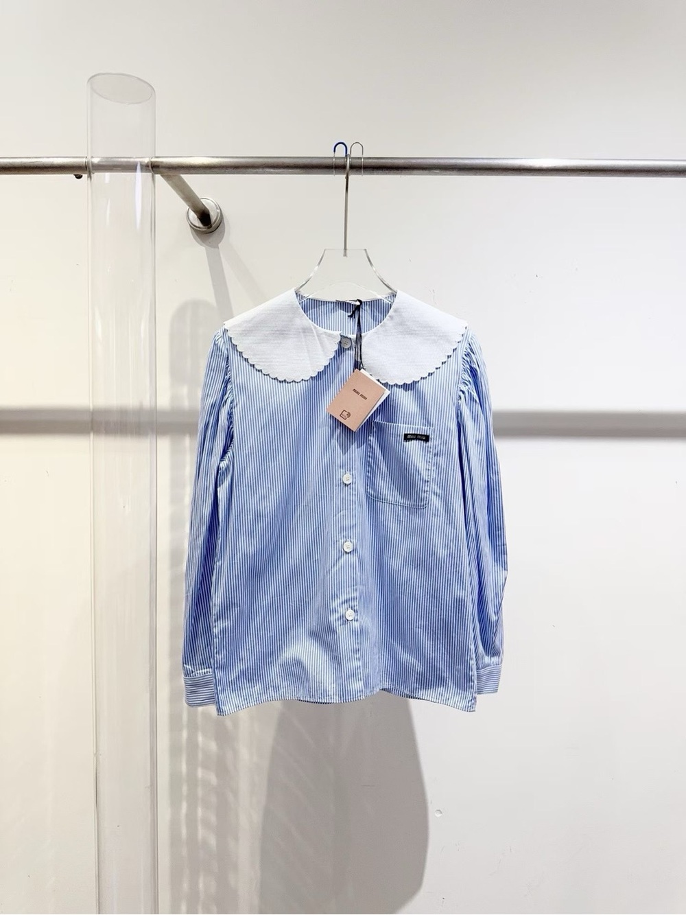 🚩steal Miu Miu Blue and White Striped Peter Pan Collar Shirt
